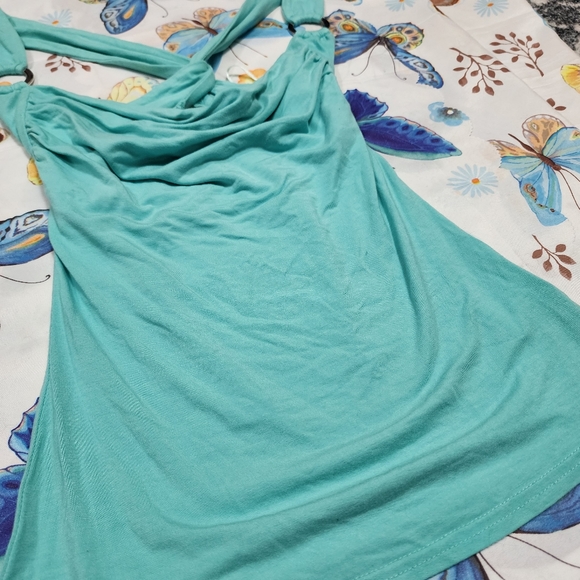 Y2K Womens Turquoise Twist Back Cowl Neck Tank Top Size Small - Picture 4 of 11